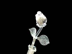 solid hand blown glass rose Bud with two leaves