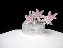 solid glass Oriental lilies on a knitted glass base with three lilies