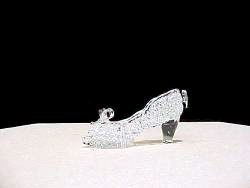 knitted hand blown glass slipper with solid glass wedding bow wedding heart low heel