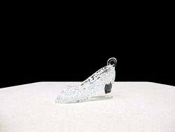 knitted hand blown glass slipper with a solid glass medium-size heel and a loop for hanging