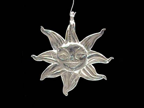 Hand Blown Glass sunshine hanging ornament a solid glass smiling sunshine