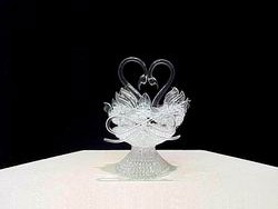 hand blown glass swans wedding cake top with solid glass swans